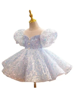 Angelic Sparkle Puff Sleeves Special Occasion Dress