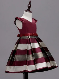 Festive Flutter Sleeve Burgundy Striped Party Dress -MEO Kid Clothing Shop 1 0060001faf11140240e0c415a837f400