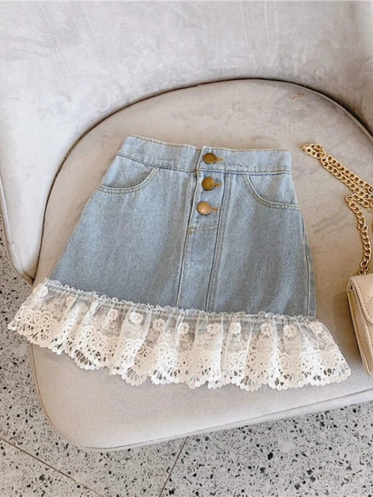 Off To Shop Lace Trim Denim Skirt 3 Off To Shop Lace Trim Denim Skirt