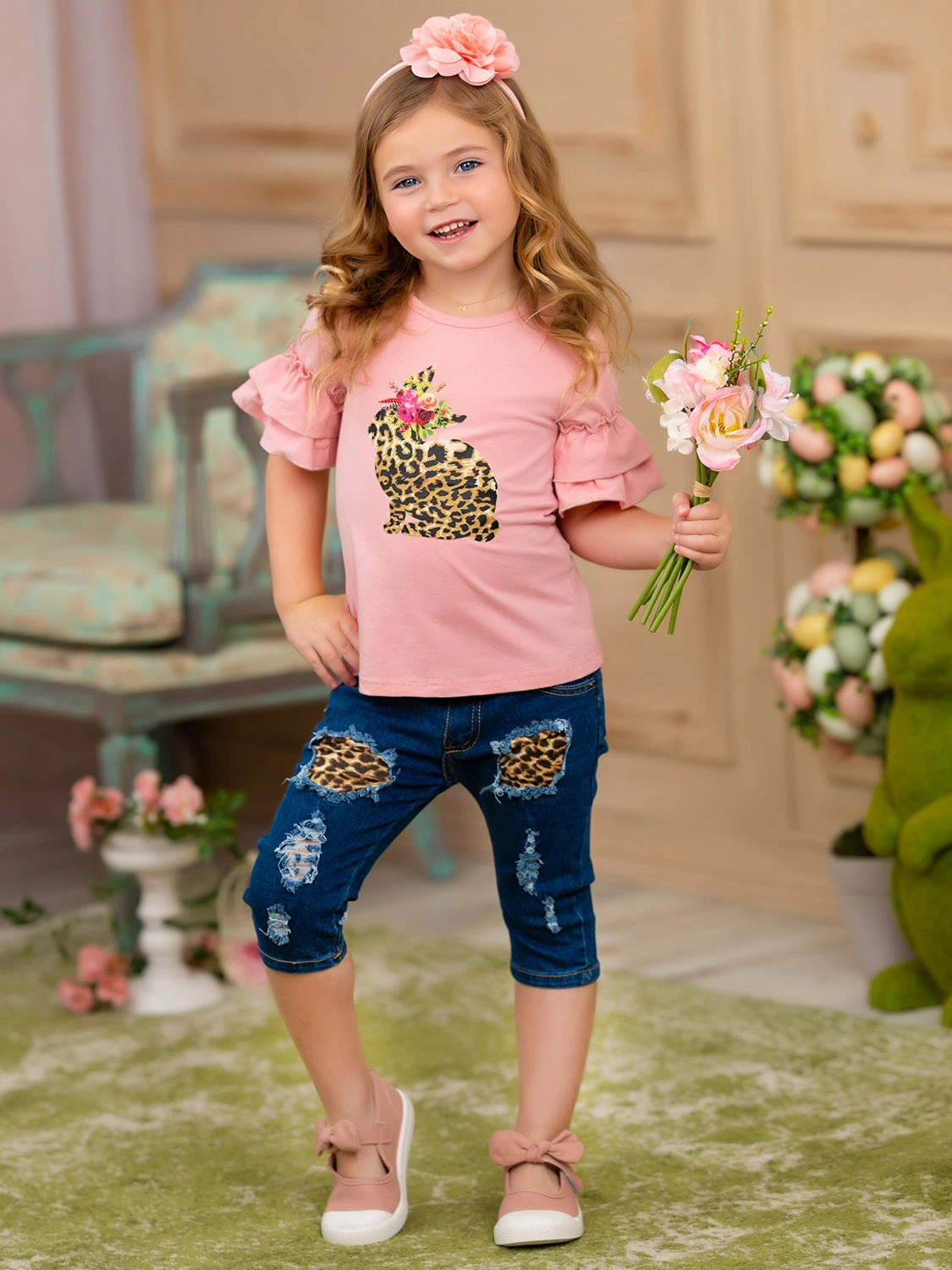 Some Bunny Loves Leopard Patched Denim Capris Set 3 Some Bunny Loves Leopard Patched Denim Capris Set