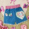 Sparkle & Lace Floral Denim Shorts