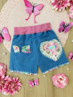 Sparkle & Lace Floral Denim Shorts