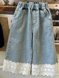 Charmed One Lace Hem Wide Leg Jeans