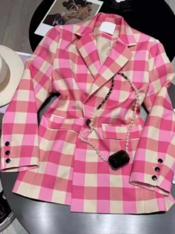 Preppy In Pink Gingham Blazer
