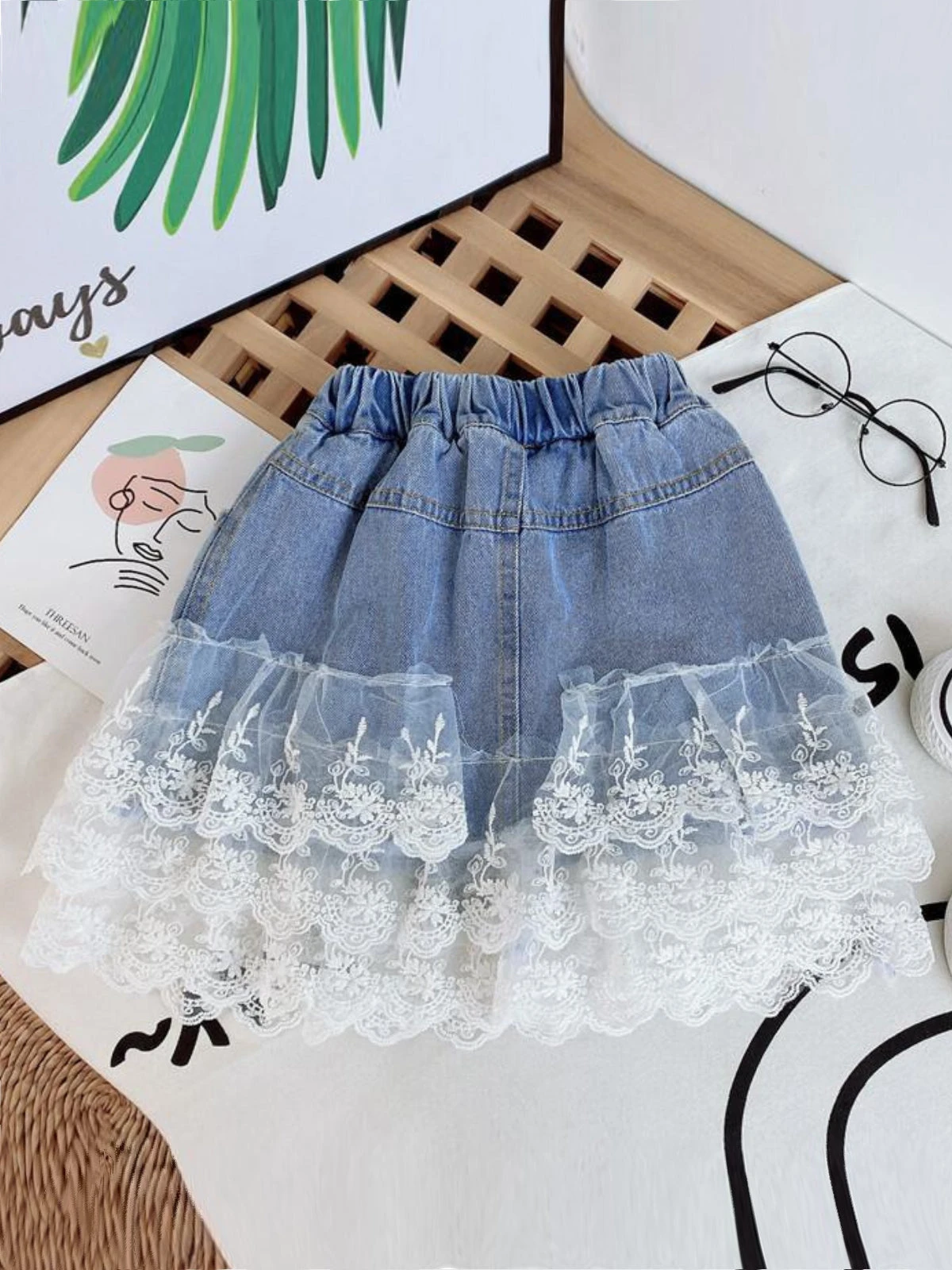 Pretty Frilly Lace Trim Denim Skirt 4 Pretty Frilly Lace Trim Denim Skirt - Image 2
