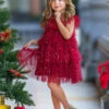 Dancing Star Sequin Tiered Tulle Dress -MEO Kid Clothing Shop 6742478979136 Red 2