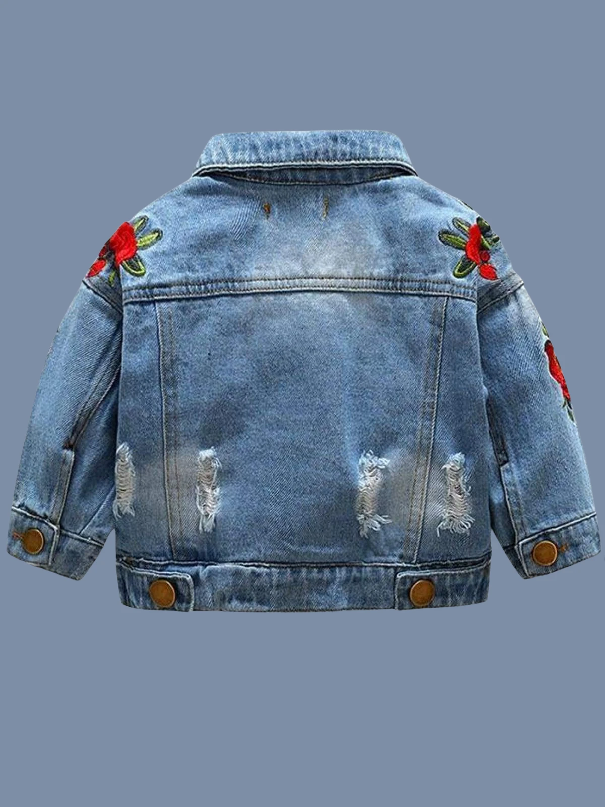Girls Distressed Denim Jacket With Rose Embroidery 4 Girls Distressed Denim Jacket With Rose Embroidery - Image 2