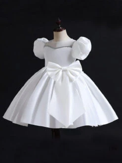 Golden Glow Puff Sleeve Satin Dress -MEO Kid Clothing Shop ADGzdfhgshfgn