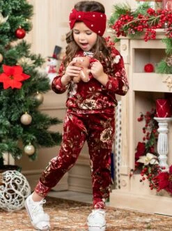 Little Flower Crushed Velvet Jogger Set -MEO Kid Clothing Shop AUG12SET1BB 3