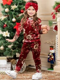 Little Flower Crushed Velvet Jogger Set -MEO Kid Clothing Shop AUG12SET1BB 7