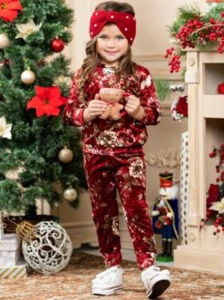 Little Flower Crushed Velvet Jogger Set -MEO Kid Clothing Shop AUG12SET1BB 8