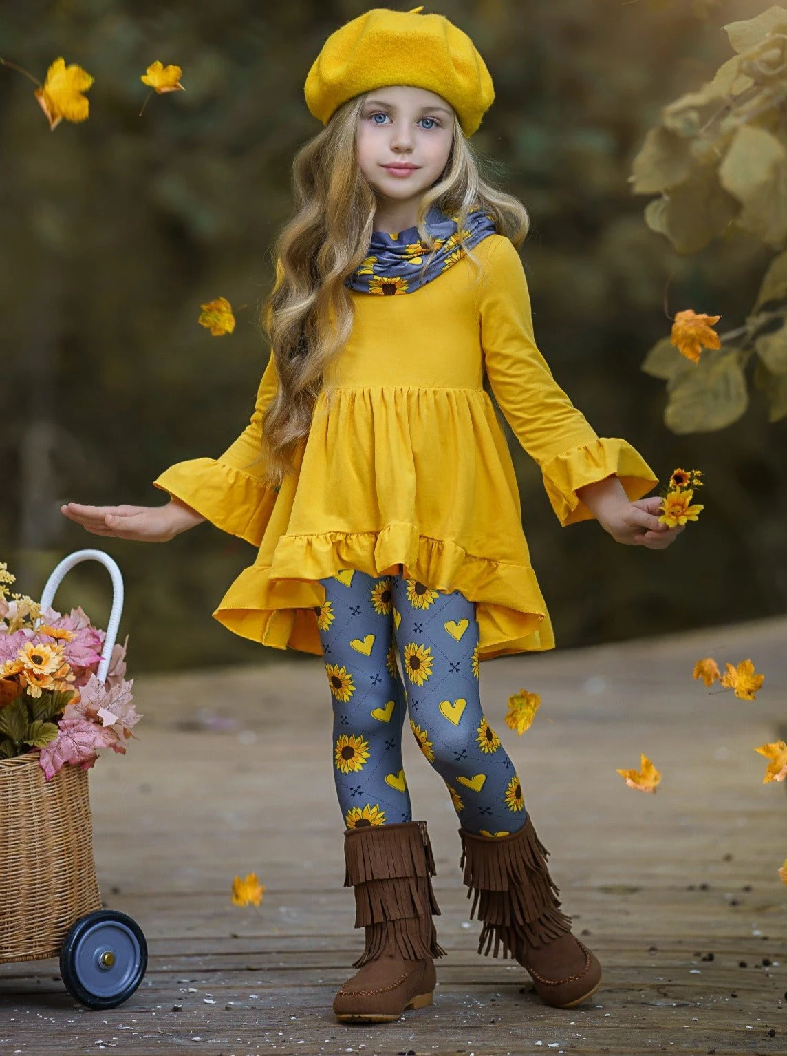 Love Sunflowers Tunic, Leggings & Scarf Set 3 Love Sunflowers Tunic, Leggings & Scarf Set