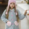 Girls Medium Long Wool Hooded With Fluffy Pockets Coat