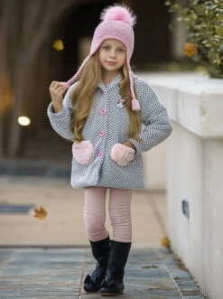 Girls Medium Long Wool Hooded With Fluffy Pockets Coat -MEO Kid Clothing Shop DSC03064