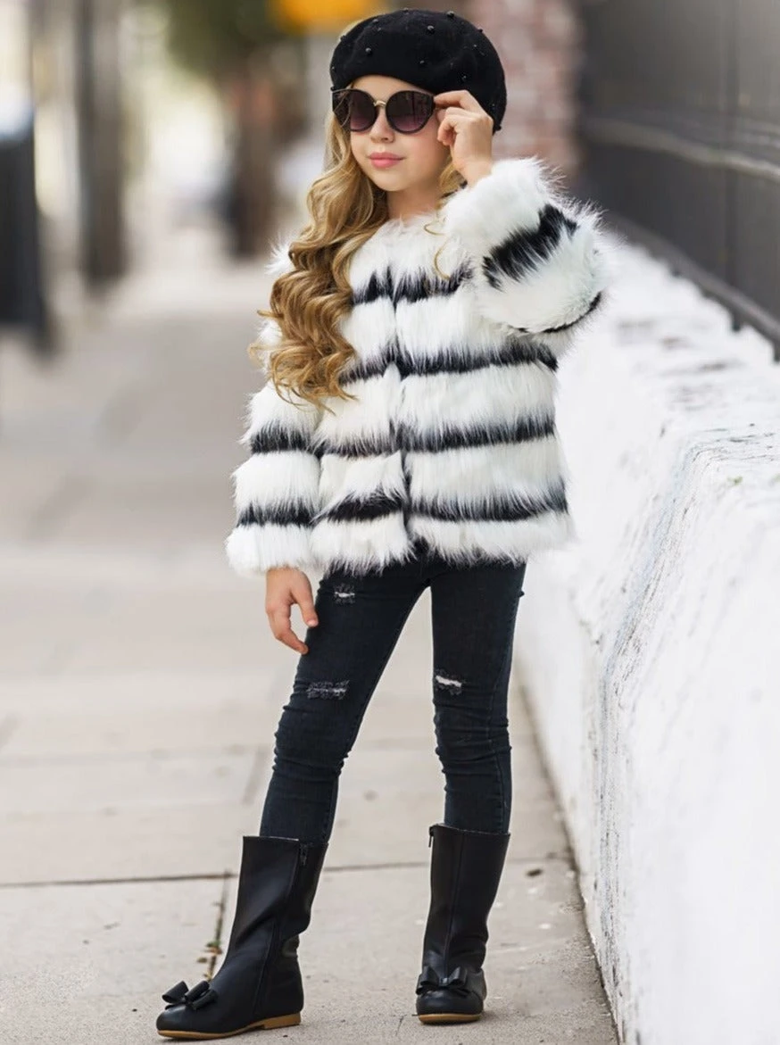 Striped Darling Plush Faux Fur Coat 5 Striped Darling Plush Faux Fur Coat - Image 3
