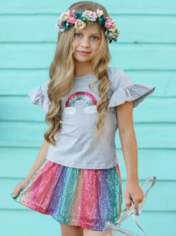 Rainbows & Clouds Sequin Skirt Set -MEO Kid Clothing Shop DSC08024