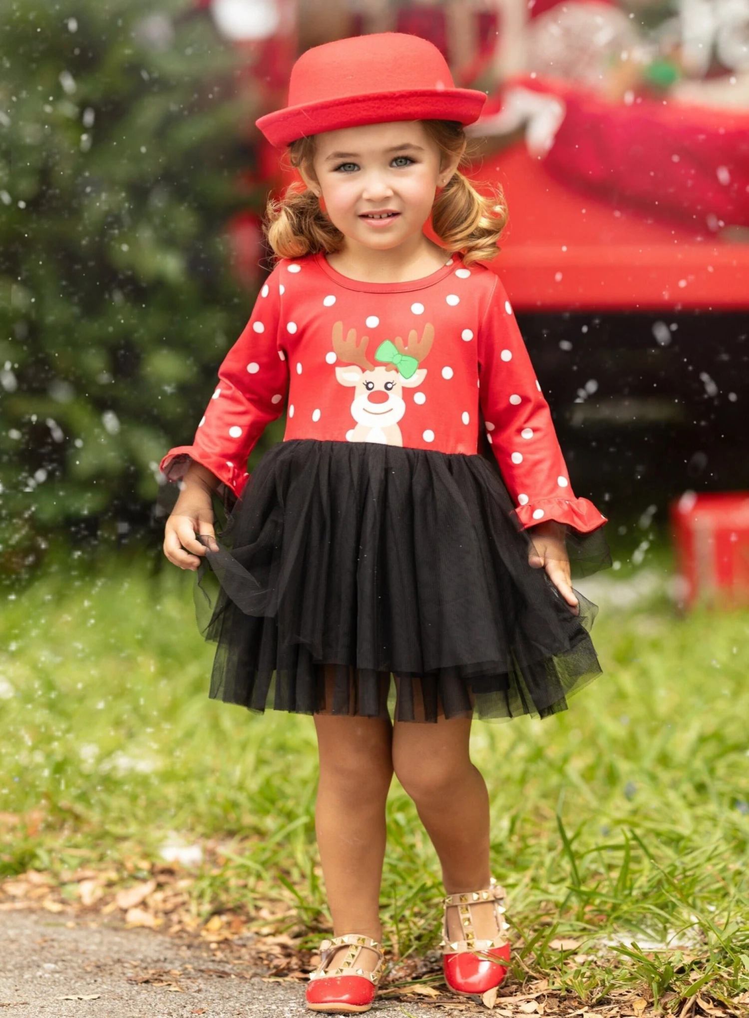 Red Nosed Reindeer Polka Dot Tutu Dress 3 Red Nosed Reindeer Polka Dot Tutu Dress