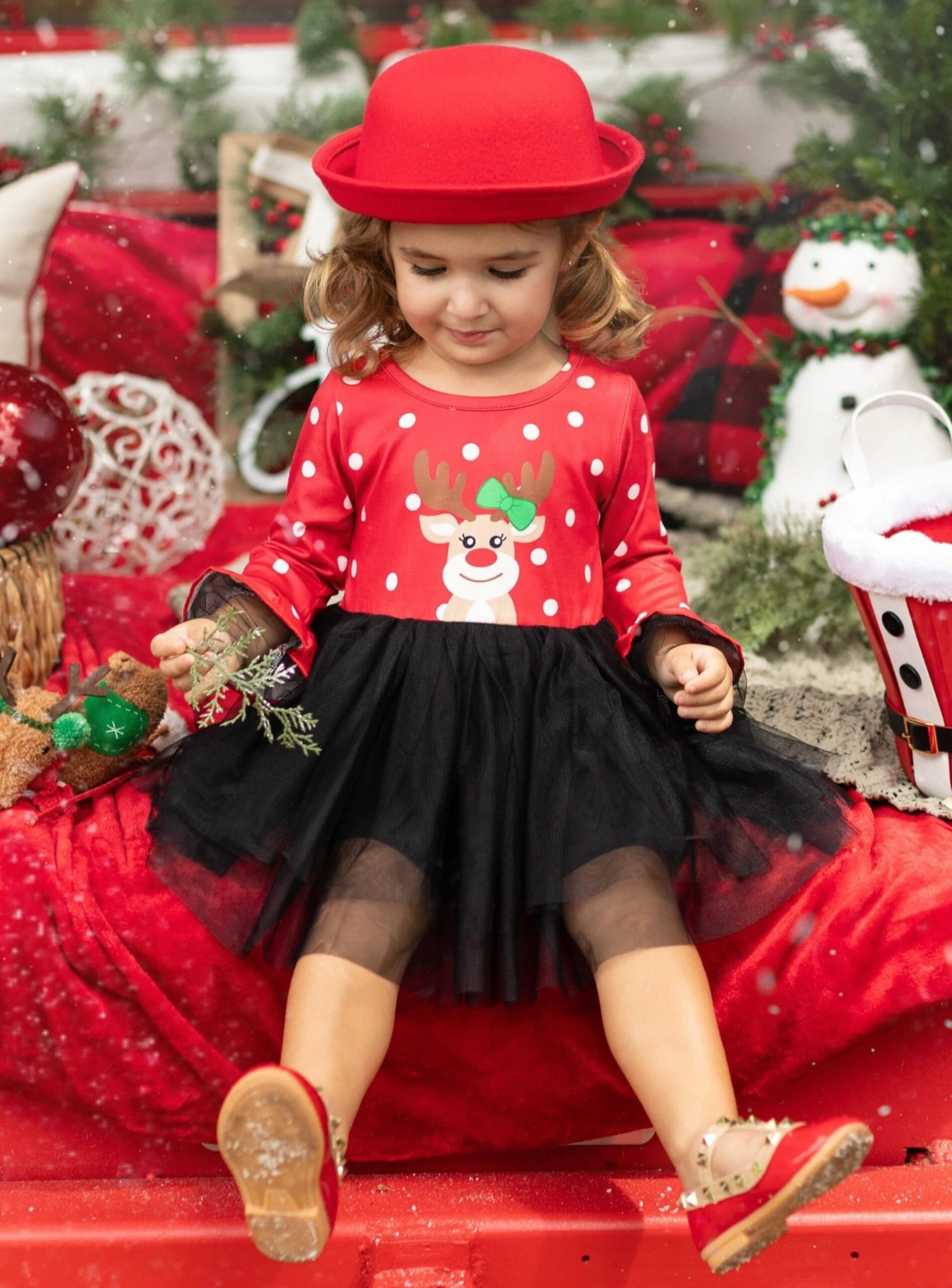 Red Nosed Reindeer Polka Dot Tutu Dress 4 Red Nosed Reindeer Polka Dot Tutu Dress - Image 2