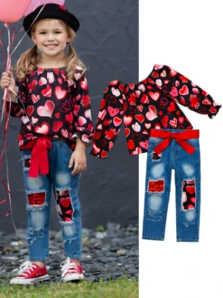 Love Power Distressed Patched Jeans Set -MEO Kid Clothing Shop FALL12SET107CABRH