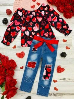 Love Power Distressed Patched Jeans Set -MEO Kid Clothing Shop FALL12SET107CABRH