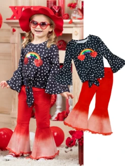 Rainbow Of Love Bell Bottom Denim Set -MEO Kid Clothing Shop FALL12SET109CABDR