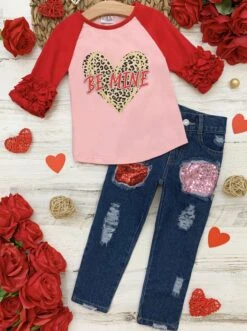 Be Mine Sequin Patched Denim Set -MEO Kid Clothing Shop FALL12SET110CAPRD 1