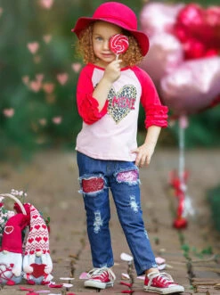 Be Mine Sequin Patched Denim Set -MEO Kid Clothing Shop FALL12SET110CAPRD 2
