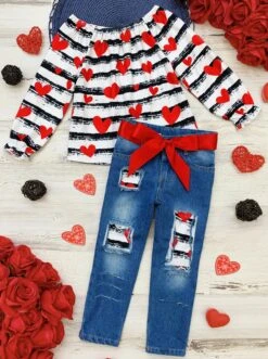 Heart On Your Sleeve Patched Jeans Set 9 Heart On Your Sleeve Patched Jeans Set -MEO Kid Clothing Shop FALL12SET111CABWR