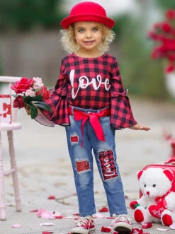 For Love Of Plaid Patched Jeans Set -MEO Kid Clothing Shop FALL12SET118CAPLD 1
