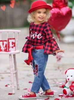 For Love Of Plaid Patched Jeans Set