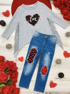 Show Me Love Patched Jeans Set -MEO Kid Clothing Shop FALL12SET120CAGLD