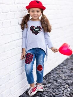 Show Me Love Patched Jeans Set -MEO Kid Clothing Shop FALL12SET120CAGLD 3