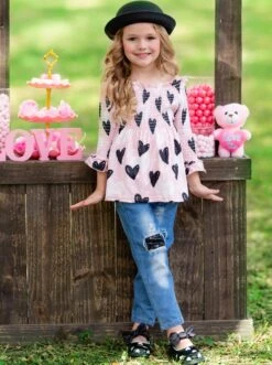 Lovely Hearts Club Sequin Patched Jeans Set -MEO Kid Clothing Shop FALL12SET122CAPBH 2