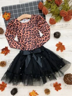 Stay Fierce Leopard Top & Pearled Tutu Skirt Set 10 Stay Fierce Leopard Top & Pearled Tutu Skirt Set -MEO Kid Clothing Shop FALL12SET8CALBP