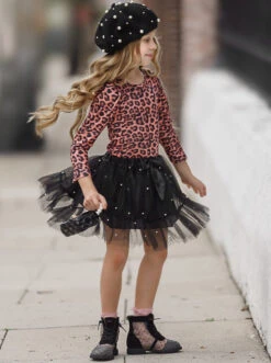 Stay Fierce Leopard Top & Pearled Tutu Skirt Set 13 Stay Fierce Leopard Top & Pearled Tutu Skirt Set -MEO Kid Clothing Shop FALL12SET8CALBP 4