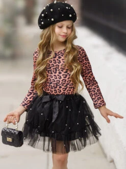 Stay Fierce Leopard Top & Pearled Tutu Skirt Set