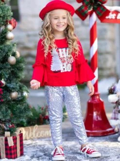 Ho Ho Ho Bell Sleeve Top & Sequin Legging Set -MEO Kid Clothing Shop FALL12SET97CATSS 7