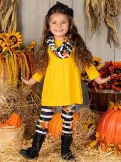 Chic Floral Stripe Tunic, Legging & Scarf Set -MEO Kid Clothing Shop FALL20SET10CAYBF 1