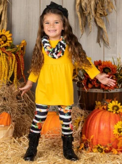 Chic Floral Stripe Tunic, Legging & Scarf Set -MEO Kid Clothing Shop FALL20SET10CAYBF 7