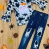 Girls Ghost Tie Dye Ruffled Sleeve Top And Patched Denim Set -MEO Kid Clothing Shop FALL20SET4CABWG 9bb38743 66b1 475f 92d2 69ae02e77f55