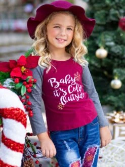 Baby It's Cold Outside Patched Top & Jeans Set -MEO Kid Clothing Shop FALL91SET74CABGD 1
