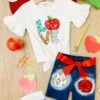 Love To Learn Patched Denim Shorts Set -MEO Kid Clothing Shop GBSEB020 White