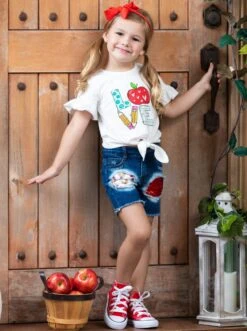 Love To Learn Patched Denim Shorts Set -MEO Kid Clothing Shop GBSEB020 White 10