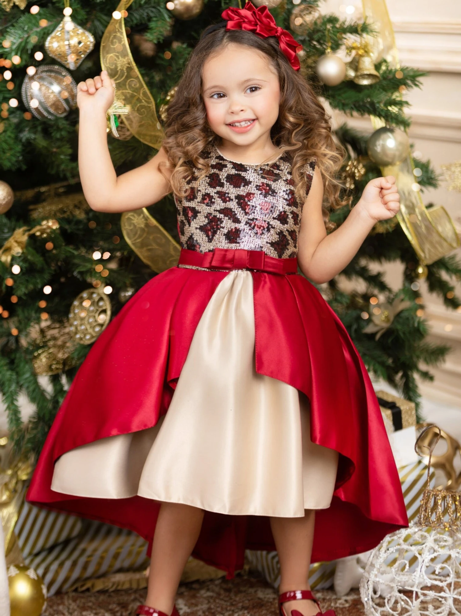 Leopard Sparkle Red & Gold Holiday Dress 8 Leopard Sparkle Red & Gold Holiday Dress - Image 6