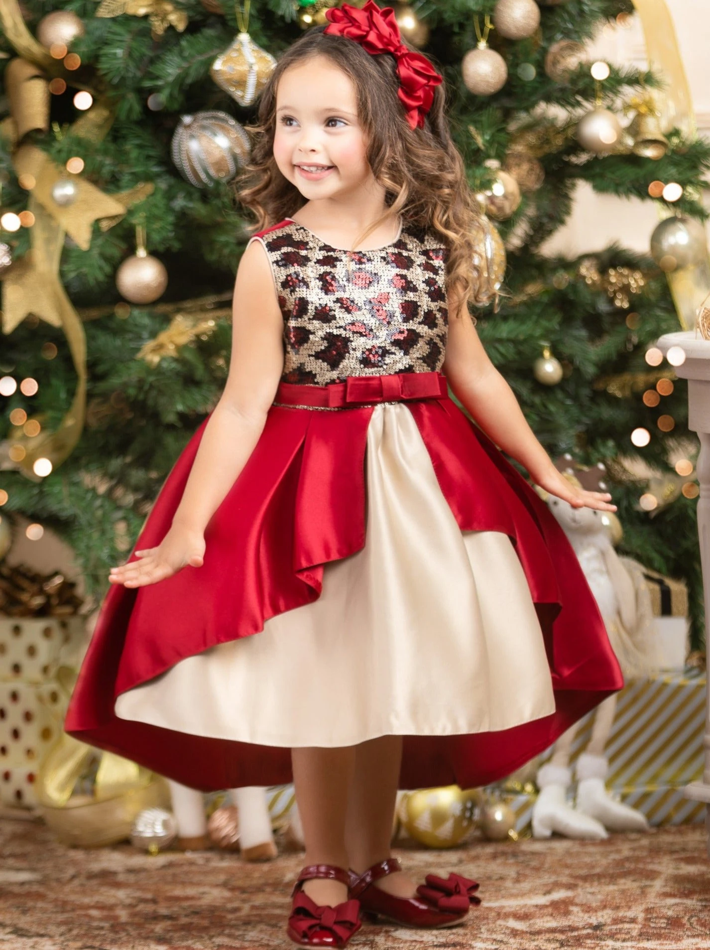 Leopard Sparkle Red & Gold Holiday Dress 7 Leopard Sparkle Red & Gold Holiday Dress - Image 5