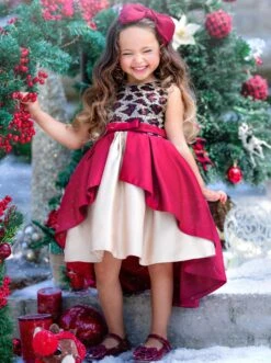 Leopard Sparkle Red & Gold Holiday Dress