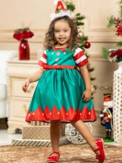 Cutest Elf On A Shelf Holiday Party Dress -MEO Kid Clothing Shop GCDRA018 Green 18