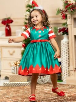 Cutest Elf On A Shelf Holiday Party Dress -MEO Kid Clothing Shop GCDRA018 Green 4