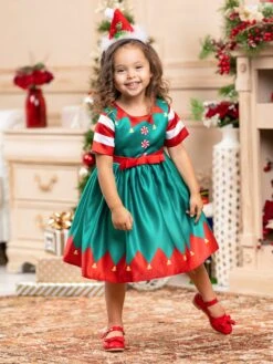 Cutest Elf On A Shelf Holiday Party Dress -MEO Kid Clothing Shop GCDRA018 Green 5