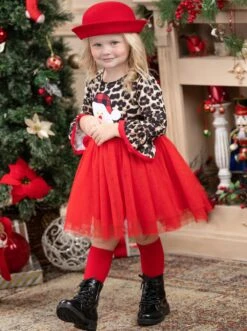 Wild For Santa Flounce Sleeve Tutu Dress -MEO Kid Clothing Shop GCDRB001 Leopard 10